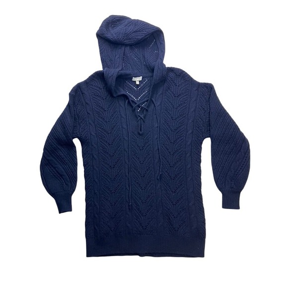 Joie Sweaters - Joie Navy Blue Wool Cashmere Lace Up Hooded Sweater 18-5-004803-SW01298 Womens S
